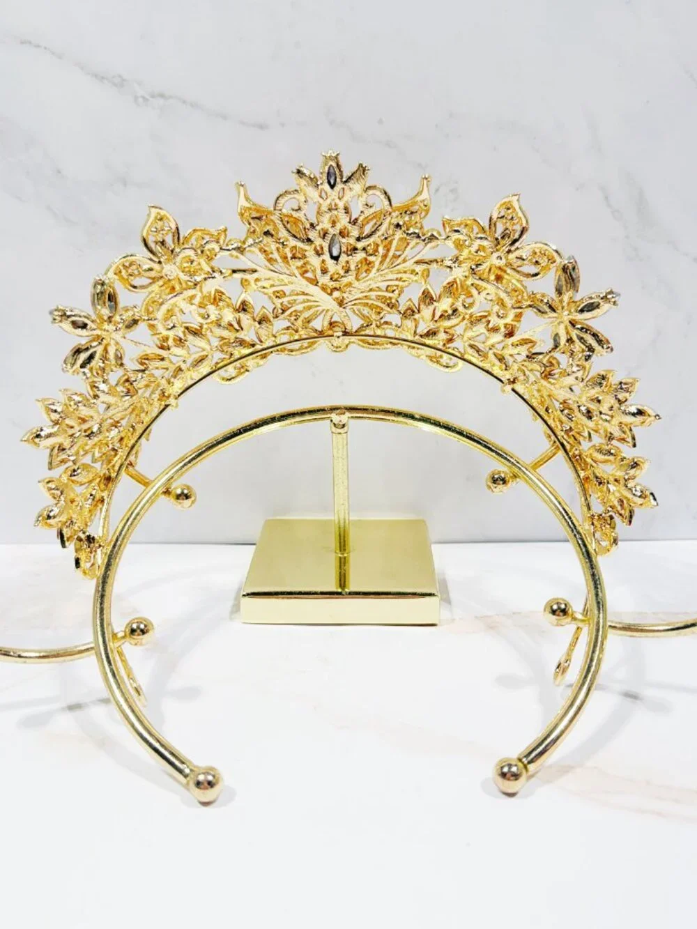Champagne Crystal Butterfly Tiara Crown Gold Tone Pageant Prom Wedding Headpiece